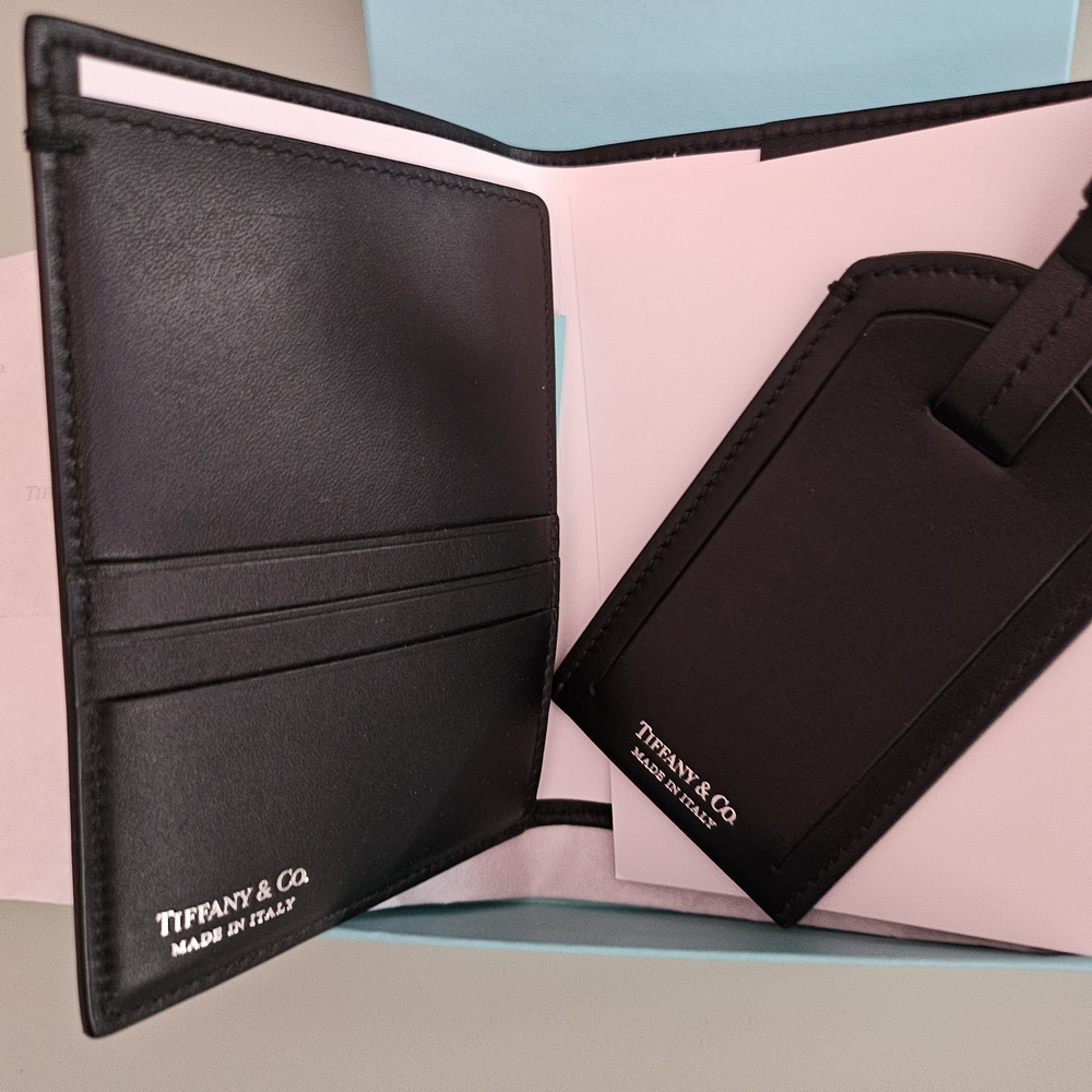 Tiffany & Co. Black Leather Passport Holder and Luggage Tag